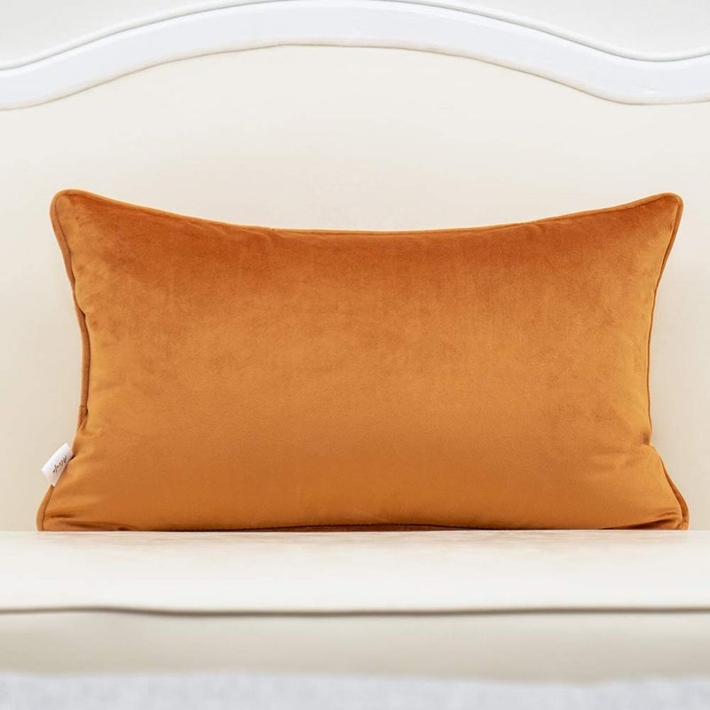 Alerfa 12 x 20 Inch Rectangle Leaf Pillow Embroidery Cut Velvet Cushion Case Luxury Modern Lumbar Throw Pillow Cover Decorative Pillow for Couch Sofa Living Room Bedroom Car, Orange - Image 2
